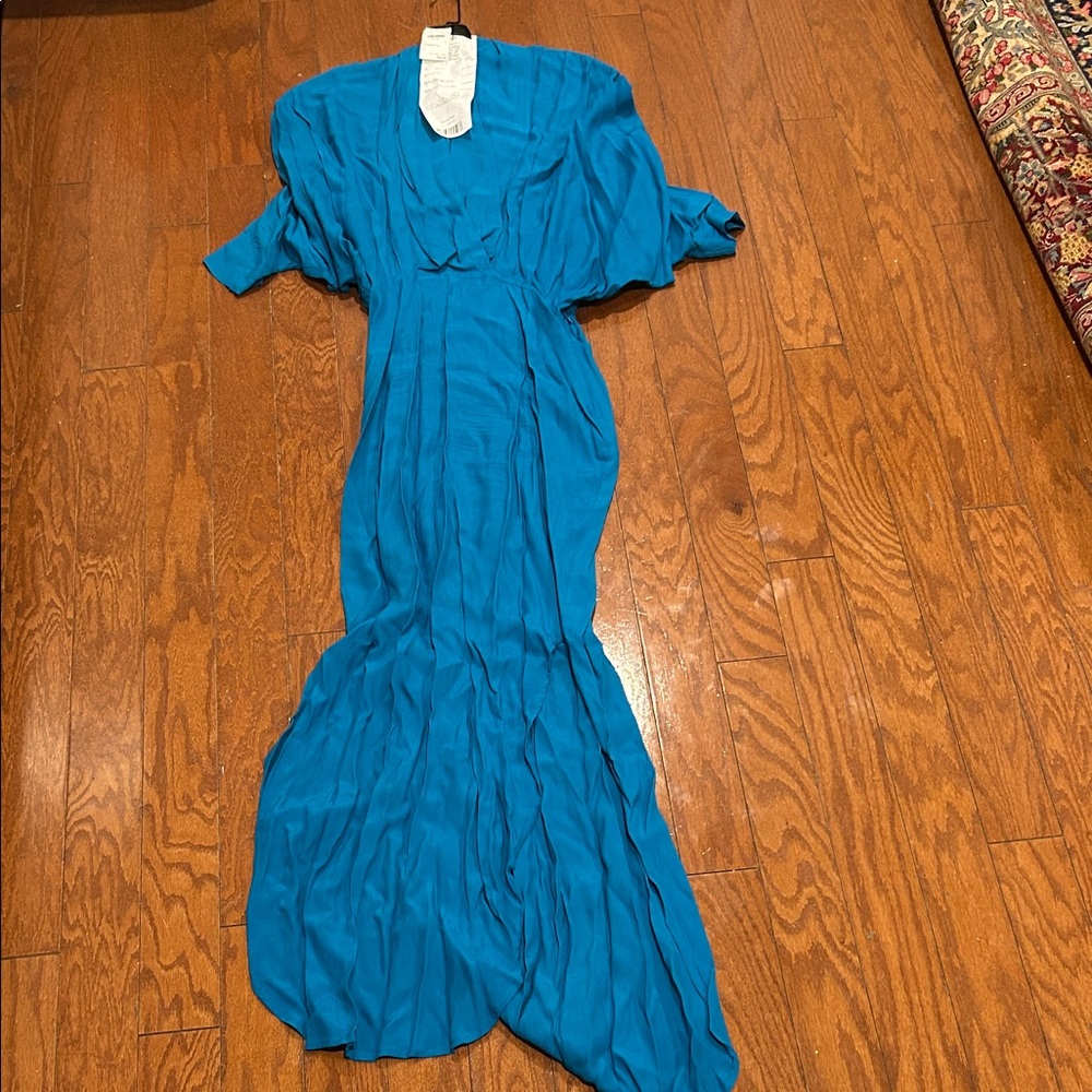 Blue Puff Sleeve V-Neck Maxi Gown
